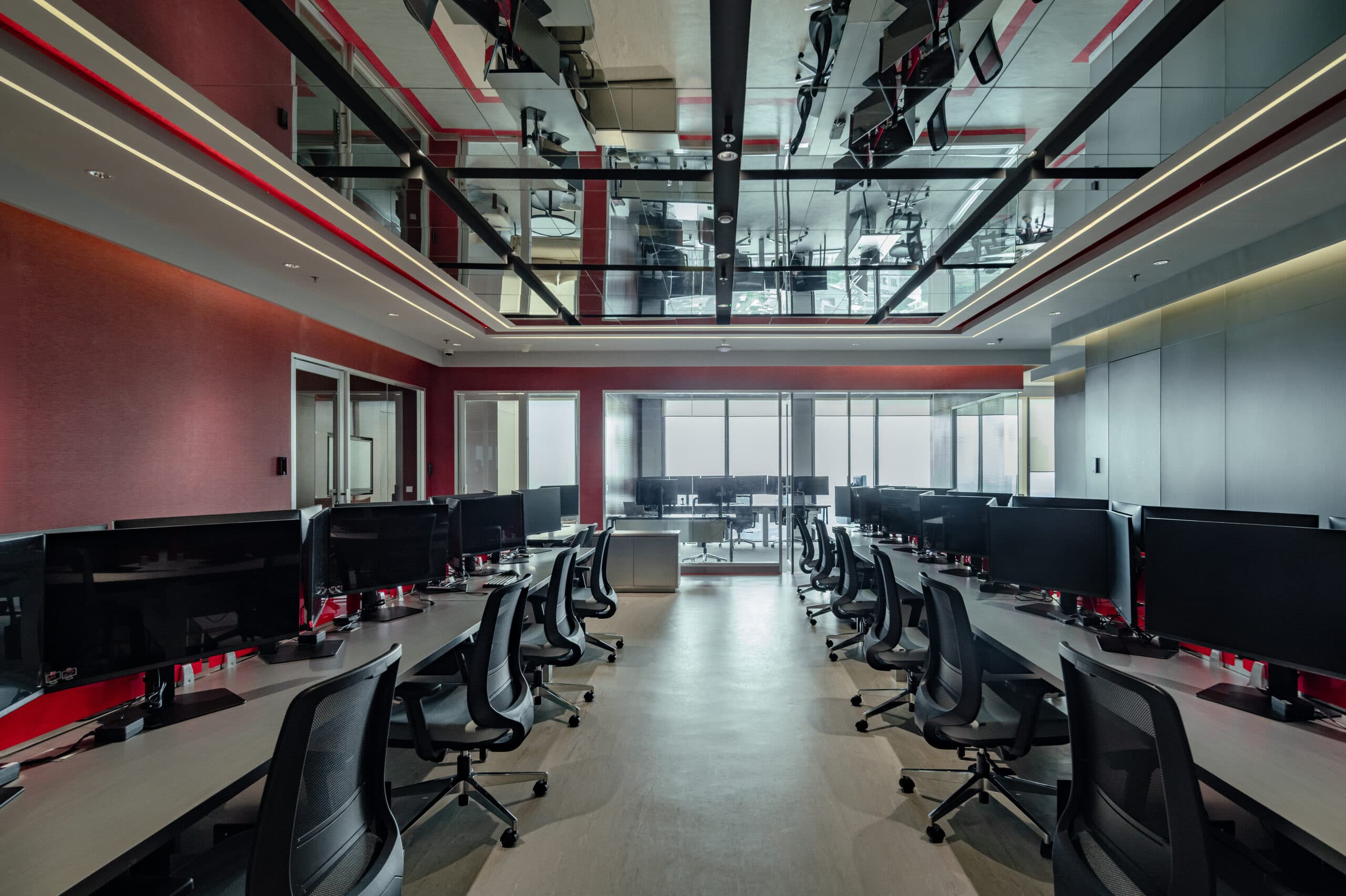 Workstation rows — the facility buildout