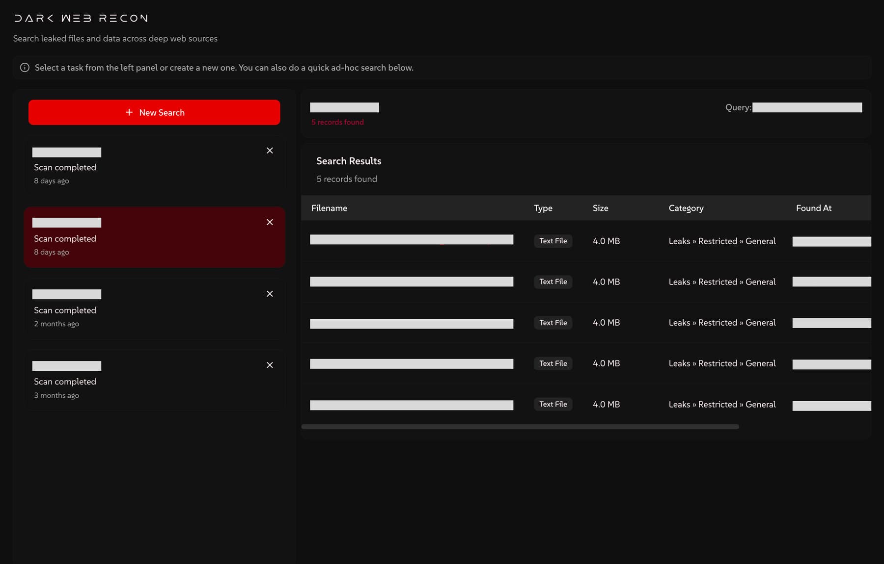 Dark Web Recon — deep web search results